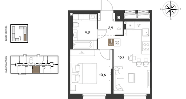 1-к. квартира, 34&nbsp;м²