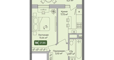 1-к. квартира, 27&nbsp;м²