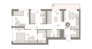 2-к. квартира, 91 м²