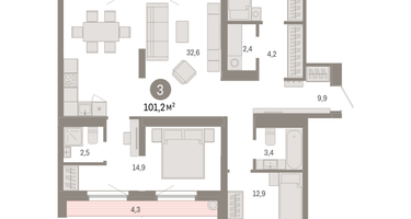 3-к. квартира, 102&nbsp;м²