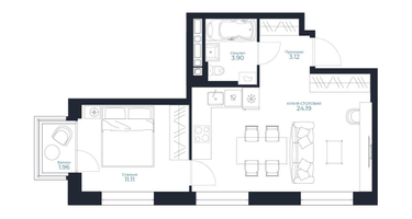 1-к. квартира, 42&nbsp;м²
