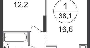 1-к. квартира, 38 м²