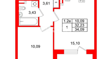 1-к. квартира, 32 м²