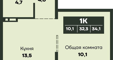 1-к. квартира, 34 м²