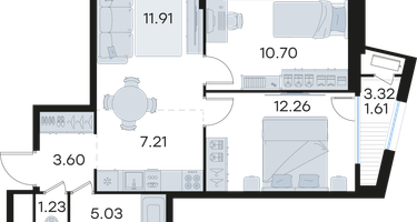 2-к. квартира, 53&nbsp;м²