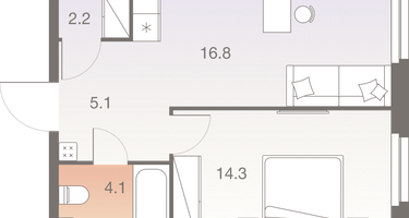 2-к. квартира, 42&nbsp;м²