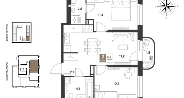 2-к. квартира, 50&nbsp;м²