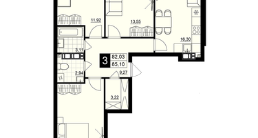 3-к. квартира, 83&nbsp;м²