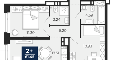 2-к. квартира, 57&nbsp;м²
