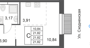 Студия , 21&nbsp;м²