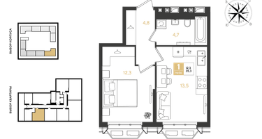 1-к. квартира, 35&nbsp;м²