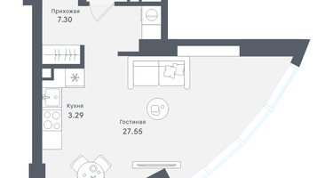 Студия, 42 м²