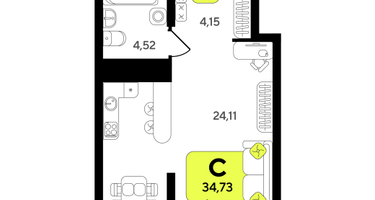 Студия, 34 м²