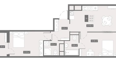 2-к. квартира, 58&nbsp;м²