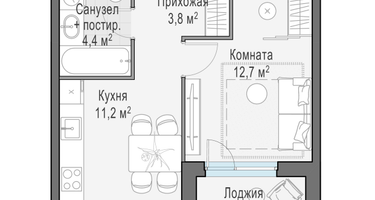 1-к. квартира, 32 м²