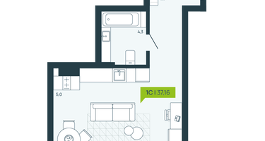 1-к. квартира, 37 м²