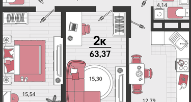 2-к. квартира, 63&nbsp;м²