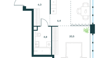 1-к. квартира, 38&nbsp;м²