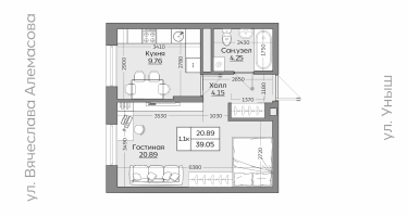 1-к. квартира, 39&nbsp;м²
