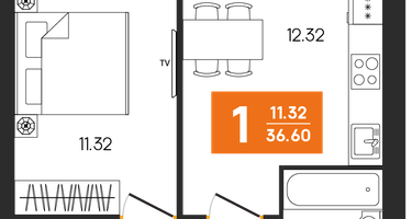 1-к. квартира, 36&nbsp;м²
