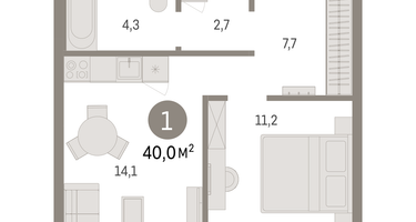 1-к. квартира, 39&nbsp;м²