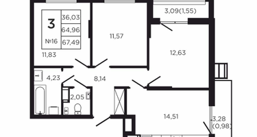 3-к. квартира, 71&nbsp;м²