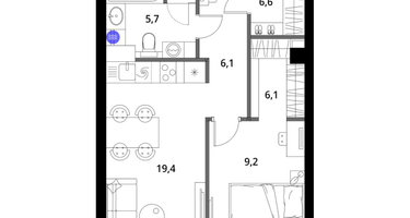 1-к. квартира, 45&nbsp;м²