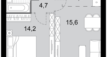 2-к. квартира, 43 м²