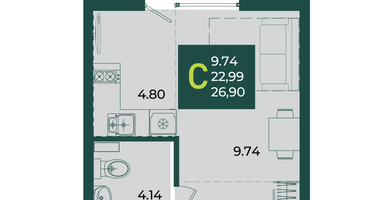 Студия, 26 м²