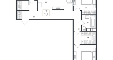 3-к. квартира, 77&nbsp;м²