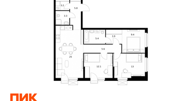 3-к. квартира, 86 м²