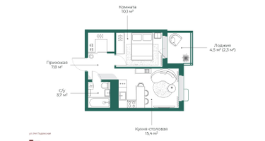 1-к. квартира, 39&nbsp;м²