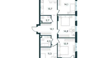 4-к. квартира, 87&nbsp;м²