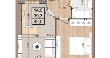 1-к. квартира, 42&nbsp;м²