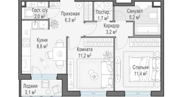 2-к. квартира, 54&nbsp;м²