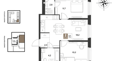 2-к. квартира, 49&nbsp;м²