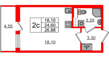 Студия, 24&nbsp;м²