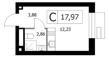 Студия, 17&nbsp;м²