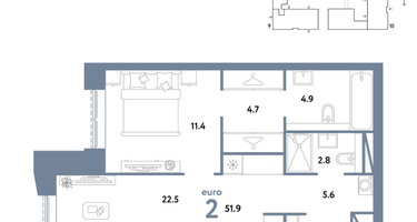 2-к. квартира, 51&nbsp;м²