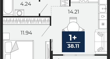 1-к. квартира, 38 м²