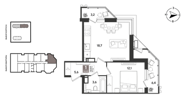 1-к. квартира, 49&nbsp;м²