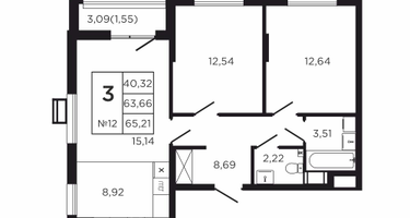 3-к. квартира, 66&nbsp;м²