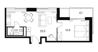1-к. квартира, 41&nbsp;м²