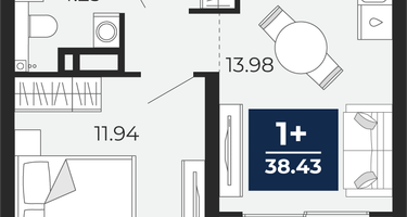 1-к. квартира, 34&nbsp;м²