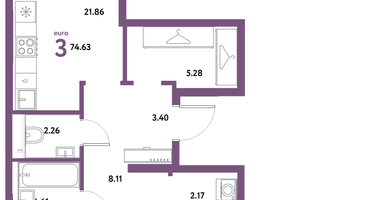 3-к. квартира, 74 м²