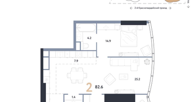 2-к. квартира, 82 м²