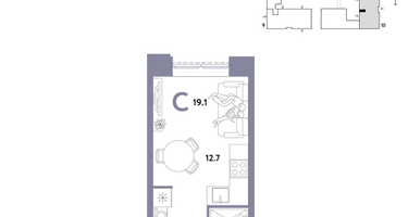 1-к. квартира, 19&nbsp;м²