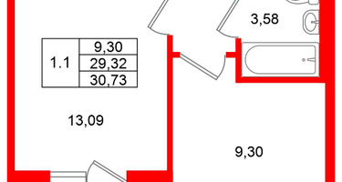 1-к. квартира, 29&nbsp;м²