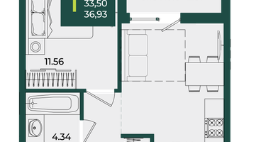 1-к. квартира, 36&nbsp;м²
