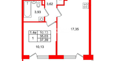 1-к. квартира, 35&nbsp;м²